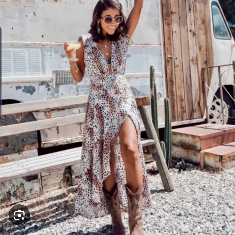 Kivari Wild Print Dress in Black, Brown, and Cream